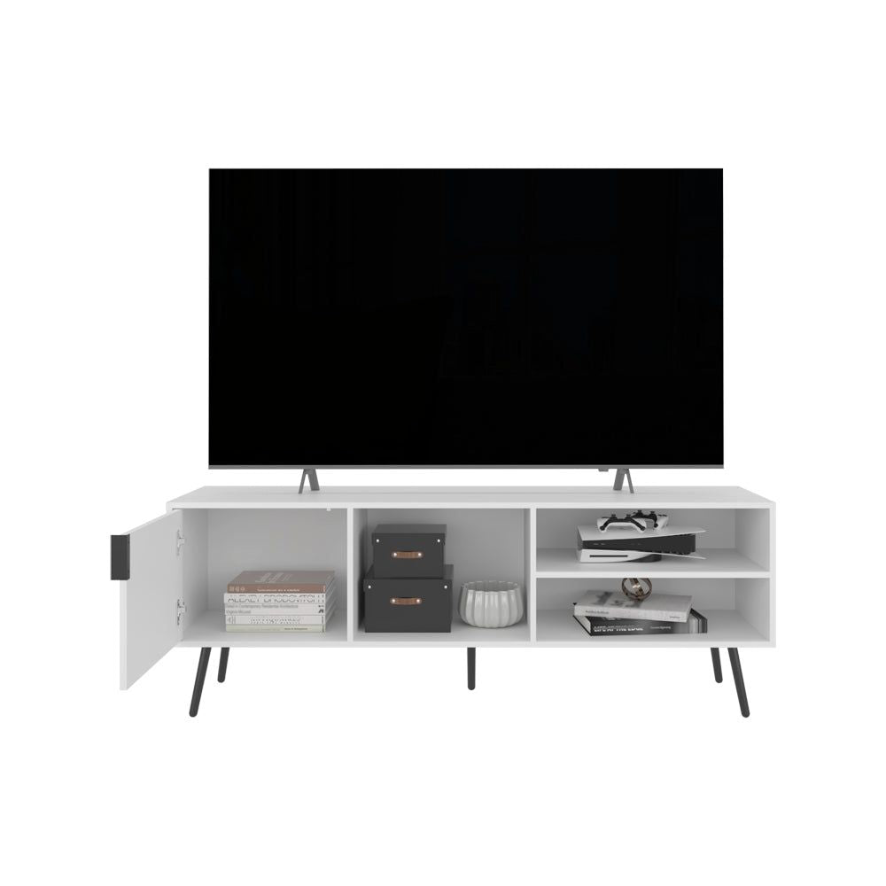 Long Beach TV Stand - White Manufactured Wood with Storage Cabinet and Open Shelving