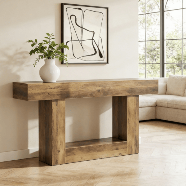 Rustic Farmhouse Console Table with Lower Shelf
