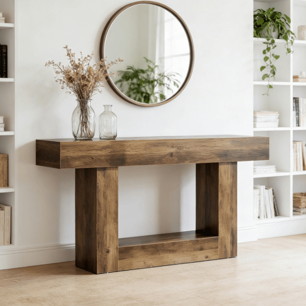 Rustic Farmhouse Console Table with Lower Shelf