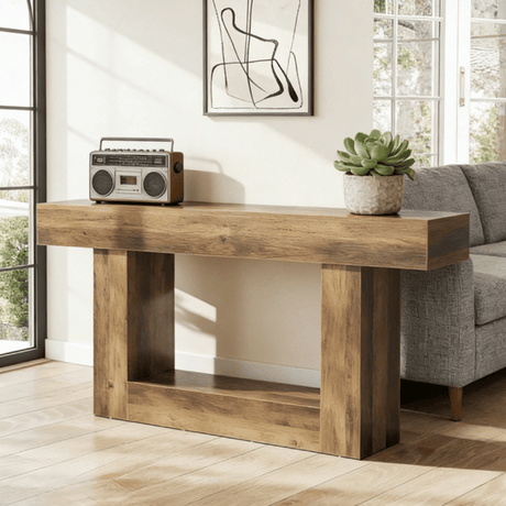 Rustic Farmhouse Console Table with Lower Shelf