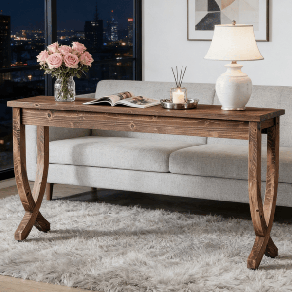 Long Farmhouse Console Table with Curved Legs
