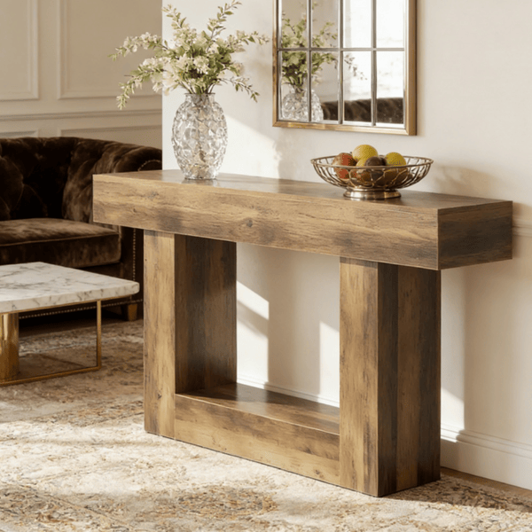 Rustic Farmhouse Console Table with Lower Shelf