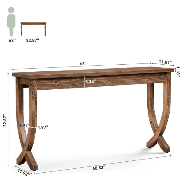 Long Farmhouse Console Table with Curved Legs