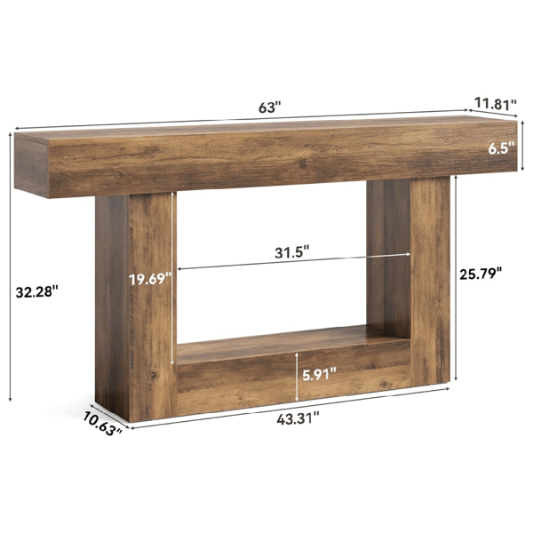 Rustic Farmhouse Console Table with Lower Shelf