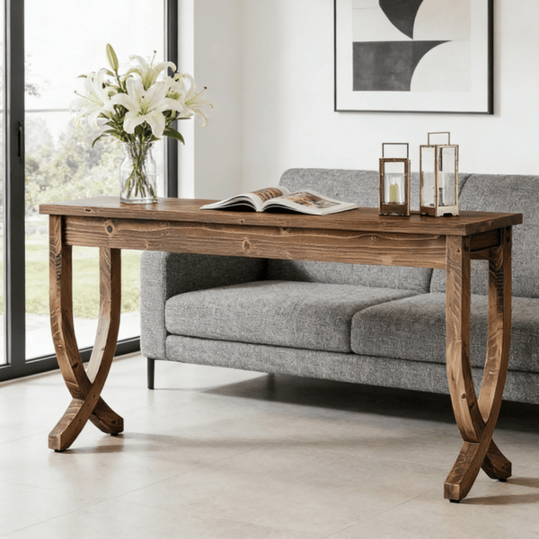 Long Farmhouse Console Table with Curved Legs