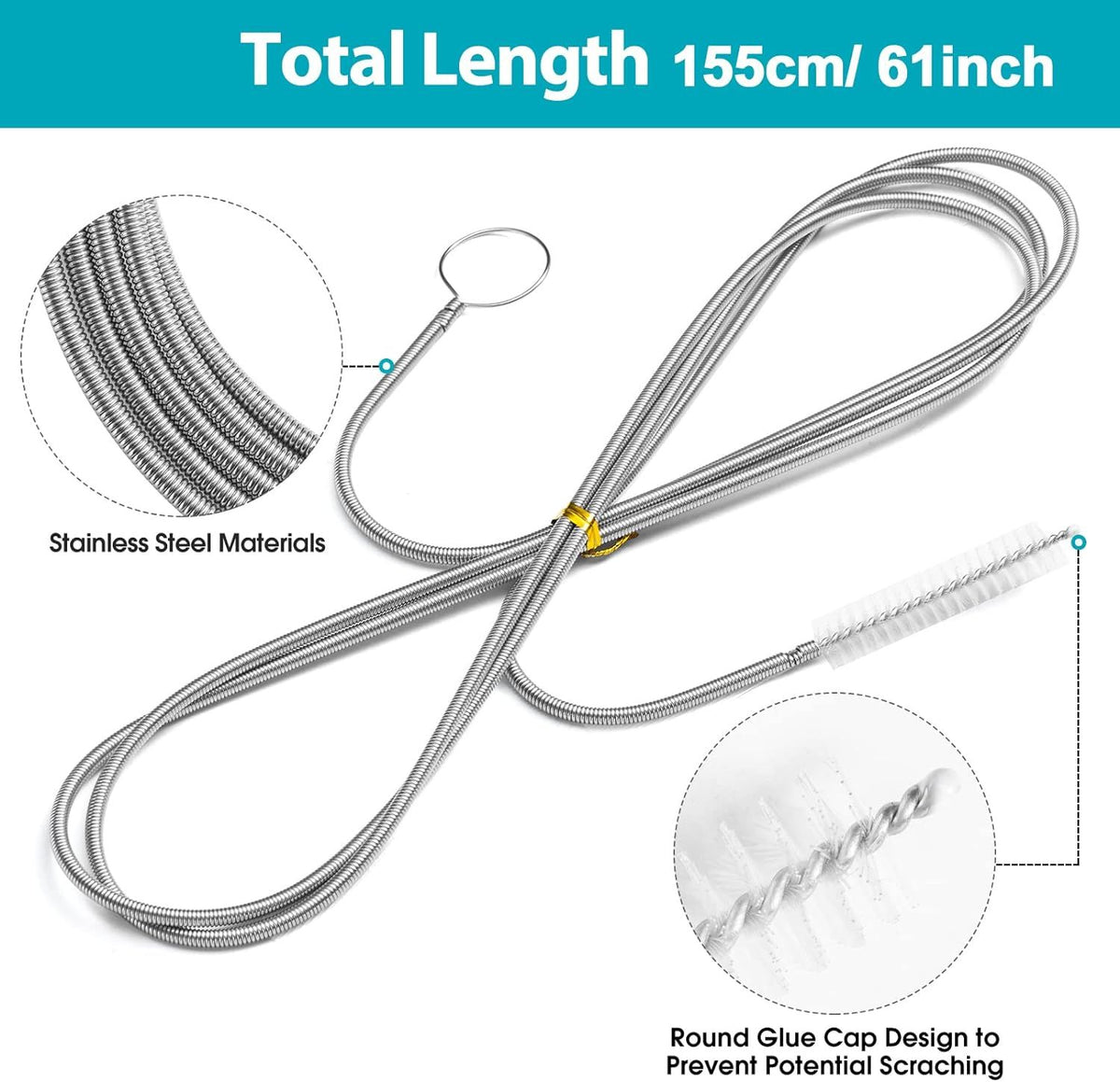 Flexible Long Brush for Drains, Tubes, and Hoses