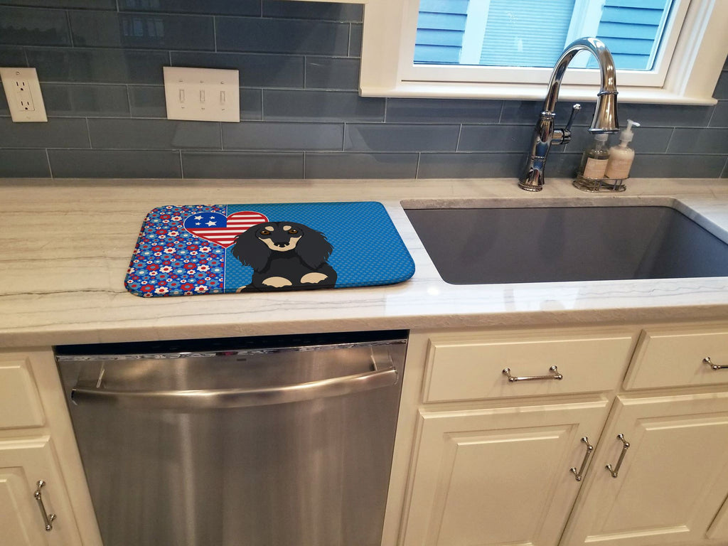 Longhair Dachshund USA Love America Dish Drying Mat
