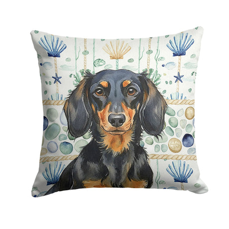 Longhaired Dachshund Coastal Sea Glass Accent Pillow