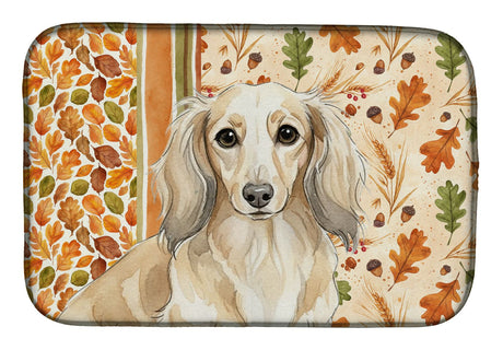 Longhaired Cream Dachshund Fall Dish-Drying Mat