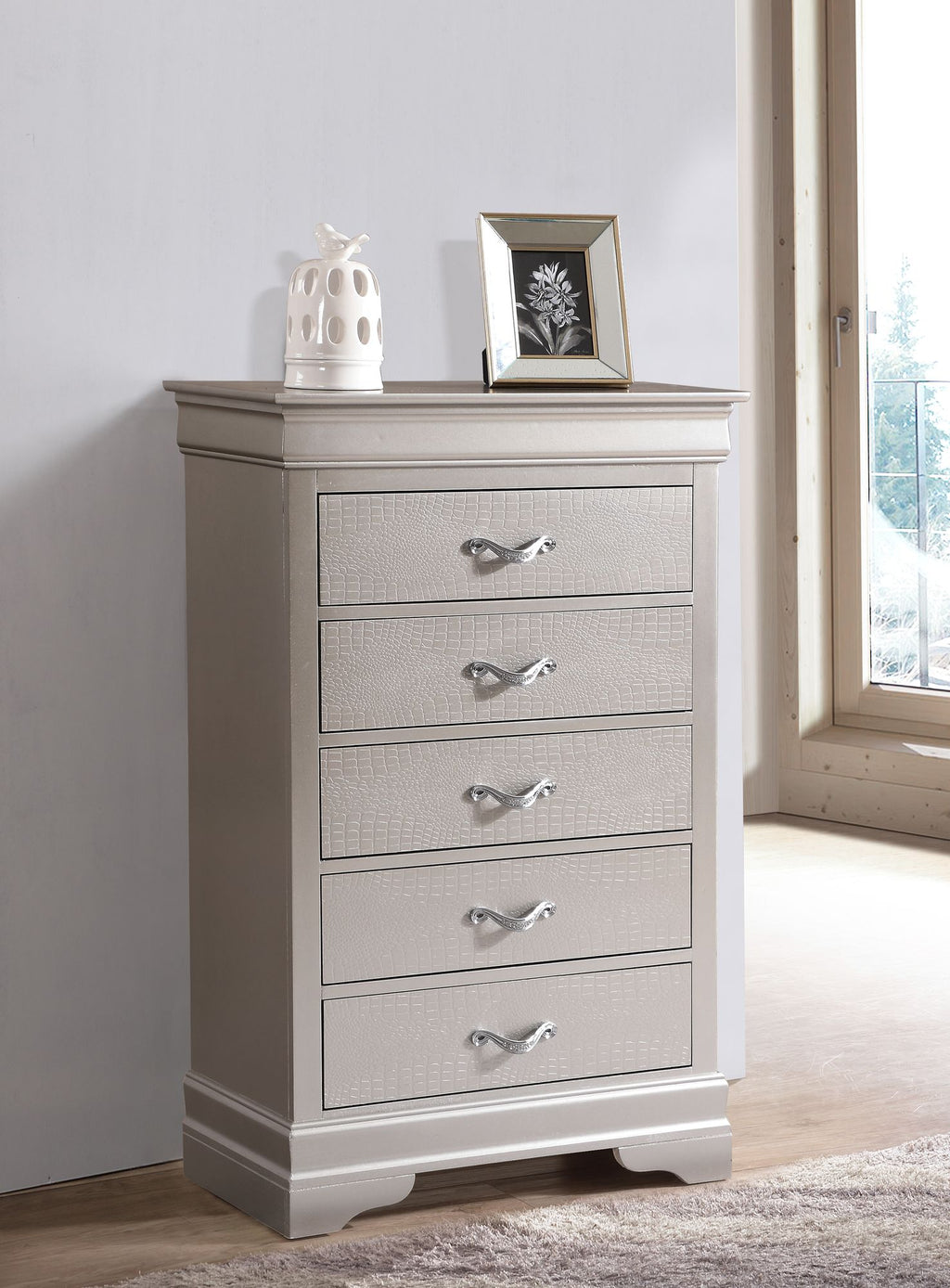 Lorana G6500-CH Chest with Croc Texture and Crystal Pulls