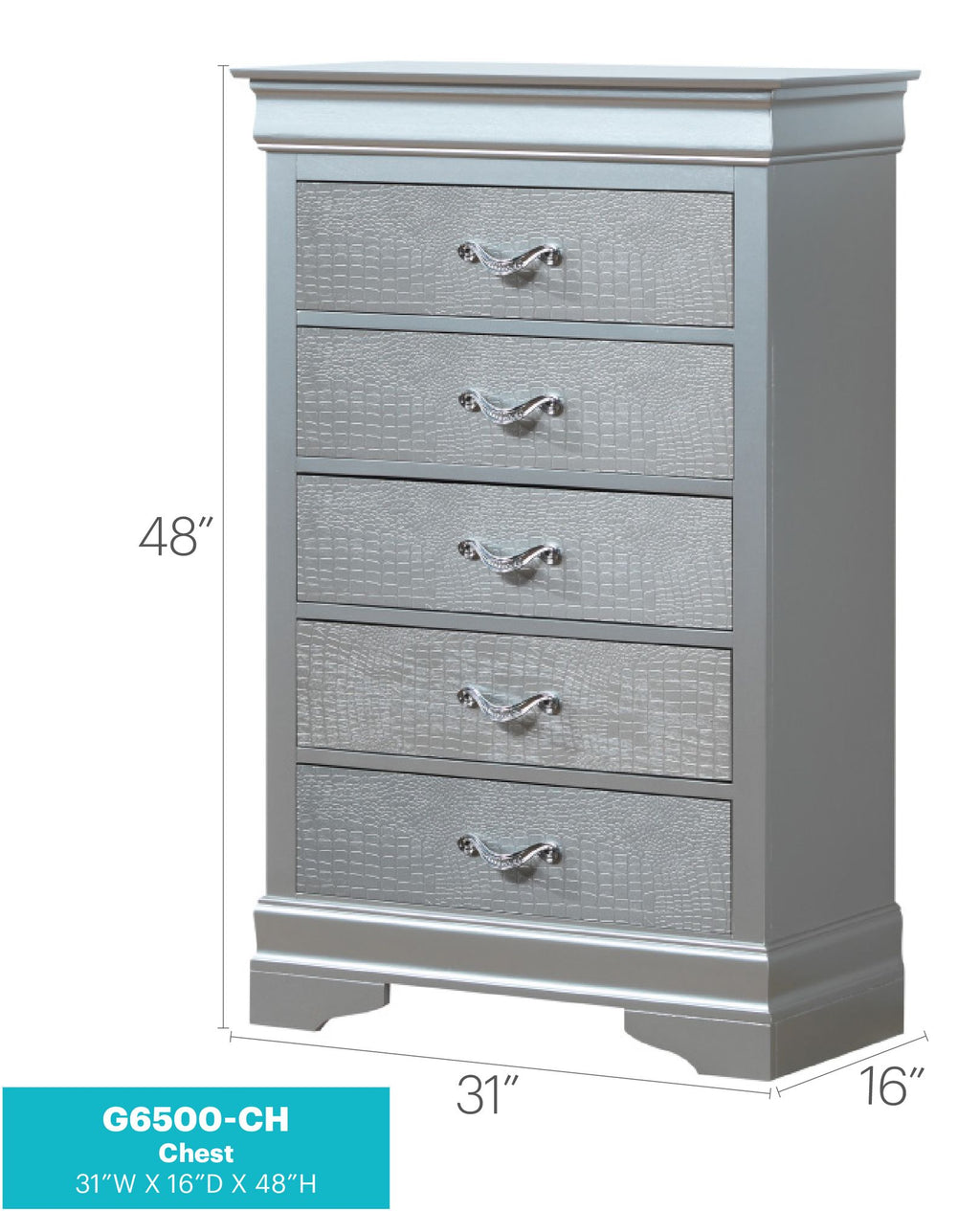 Lorana G6500-CH Chest with Croc Texture and Crystal Pulls