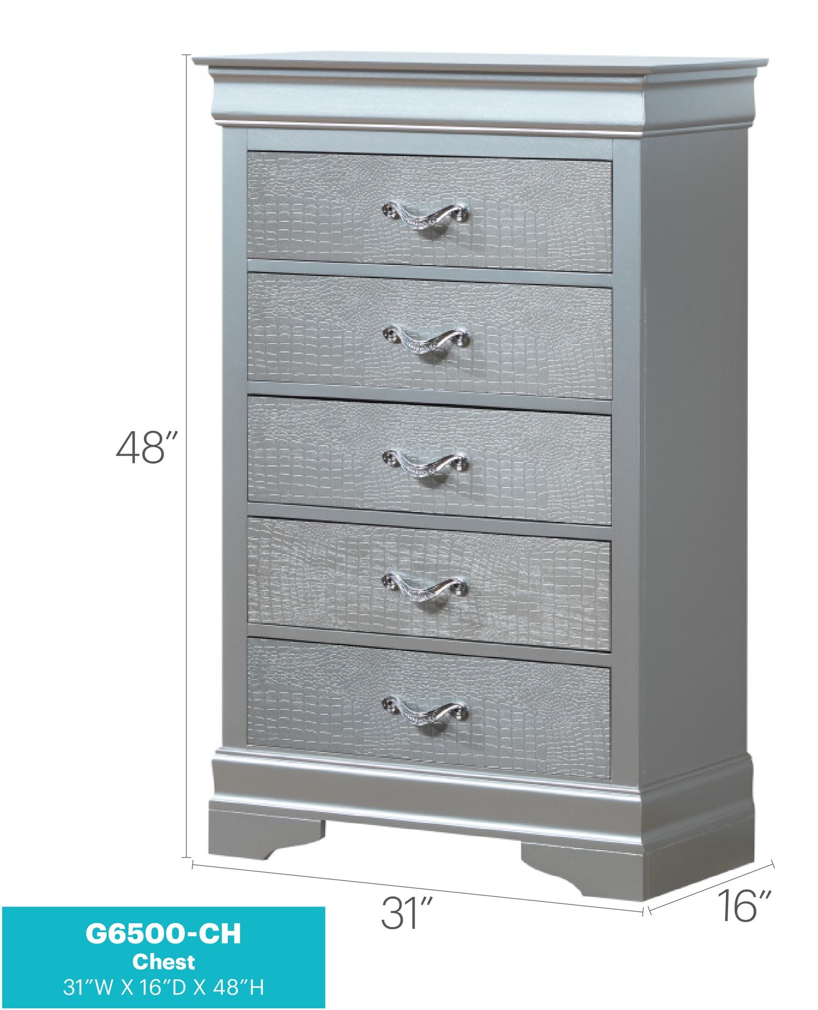 Lorana G6500-CH Chest with Croc Texture and Crystal Pulls