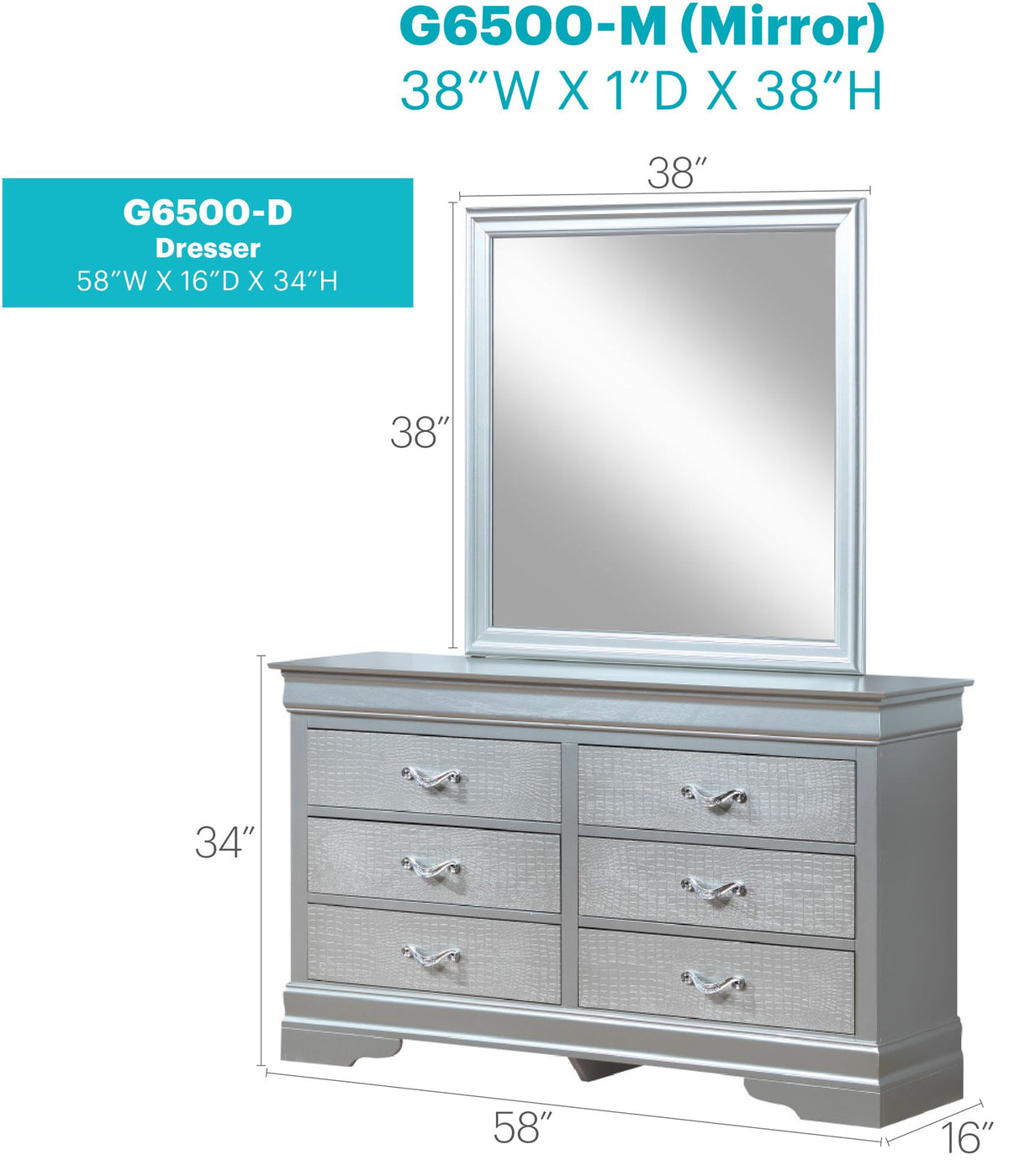 Lorana Silver Champagne Croc-Finish Dresser