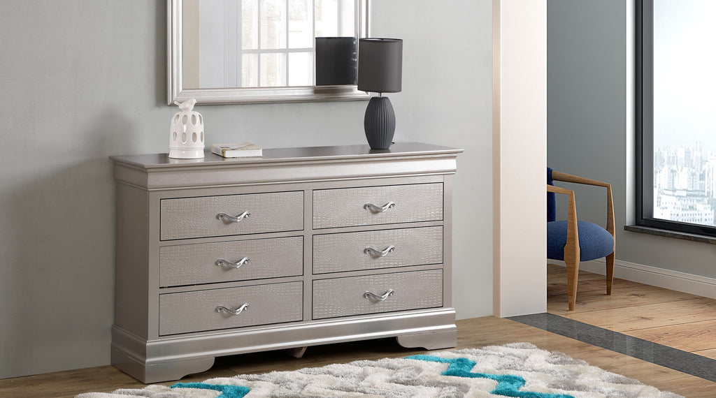 Lorana Silver Champagne Croc-Finish Dresser