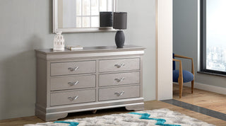 Lorana Silver Champagne Croc-Textured Dresser with Faux-Crystal Pulls