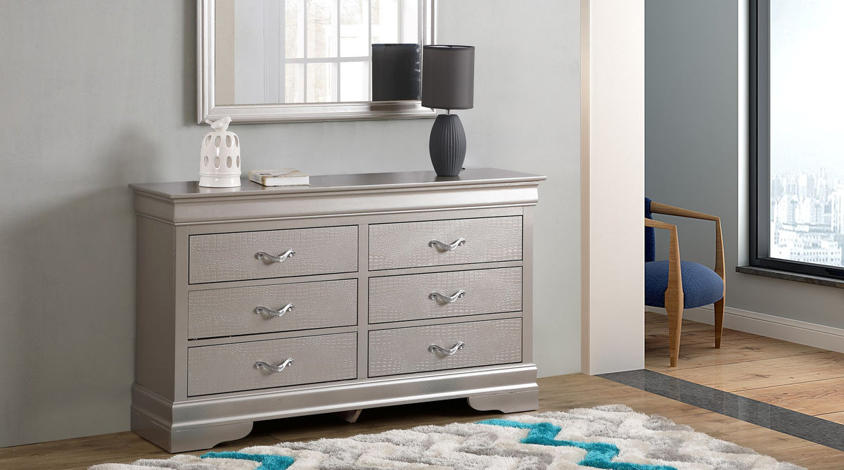 Lorana Silver Champagne Croc-Finish Dresser