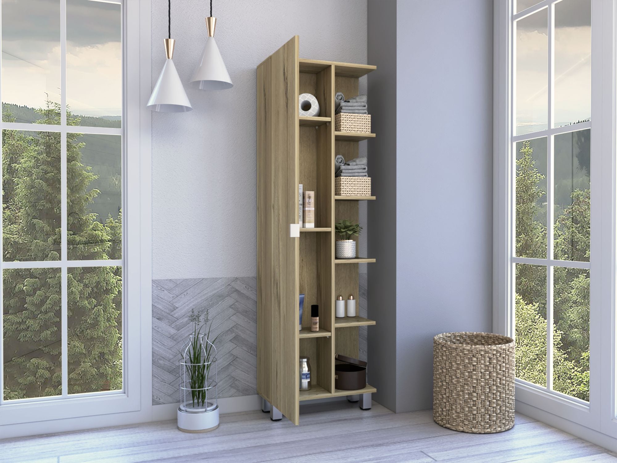 Los Angeles Linen Cabinet with Five Shelves and Cabinet Storage