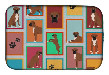 Black Face Boxer Artwork Dish-Drying Mat