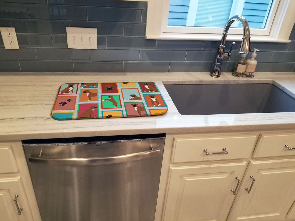 Black Face Boxer Artwork Dish-Drying Mat