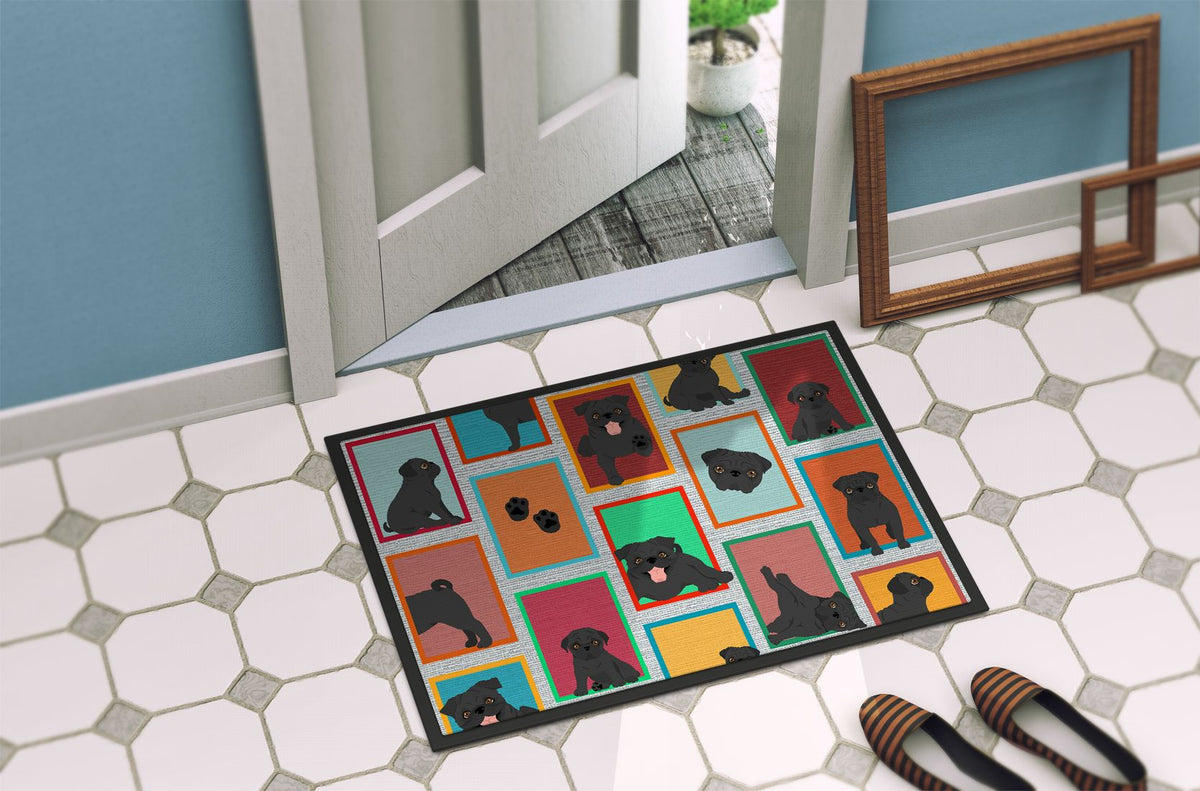 Lots of Black Pugs Indoor-Outdoor Doormat