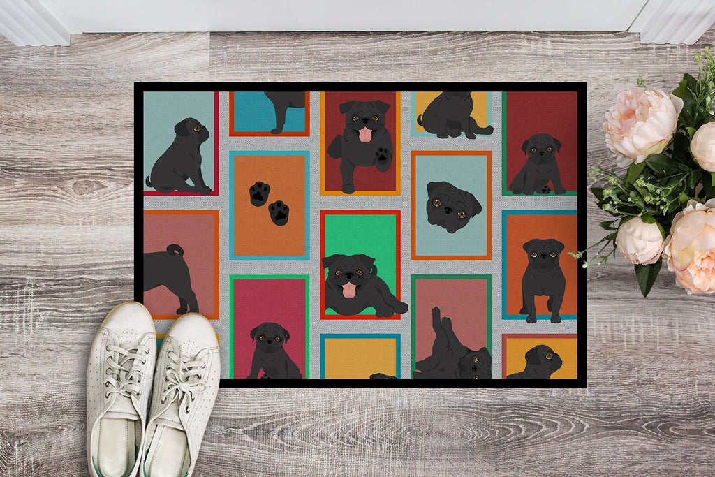 Lots of Black Pugs Indoor-Outdoor Doormat