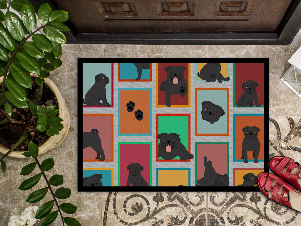 Lots of Black Pugs Indoor-Outdoor Doormat
