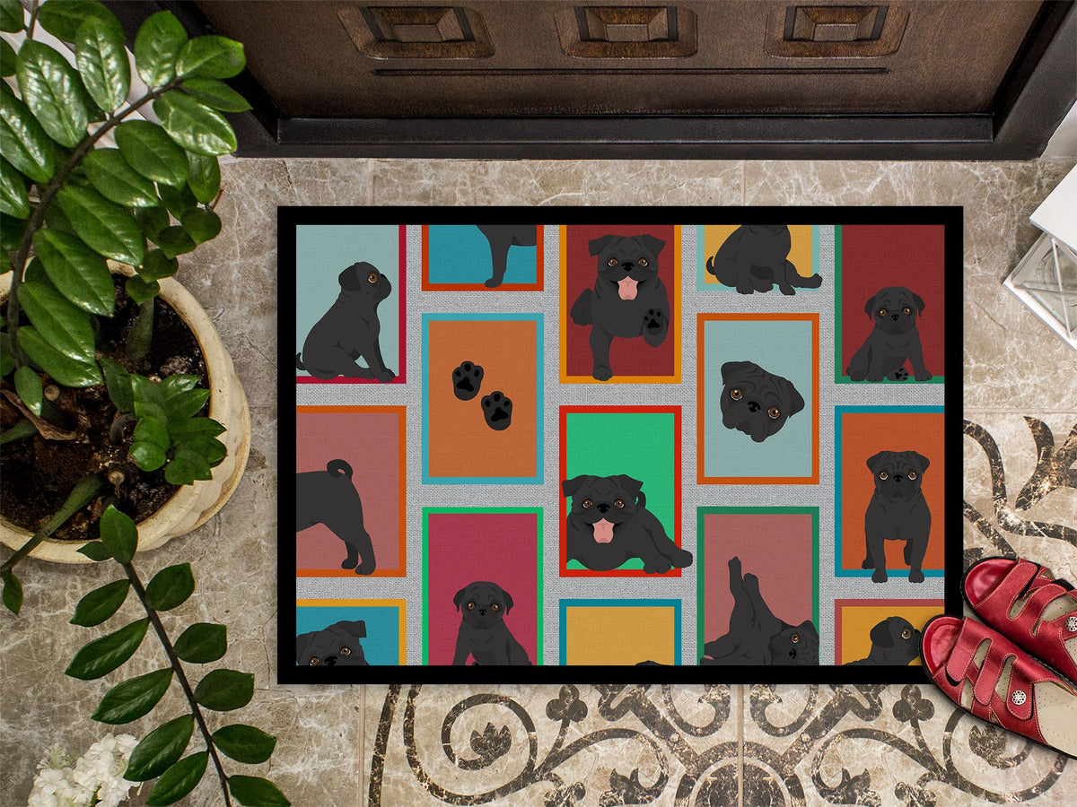 Lots of Black Pugs Indoor-Outdoor Doormat