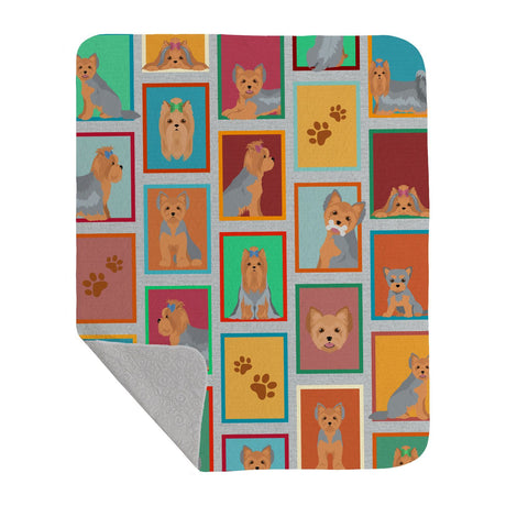 Blue and Tan Yorkie Quilted Throw Blanket