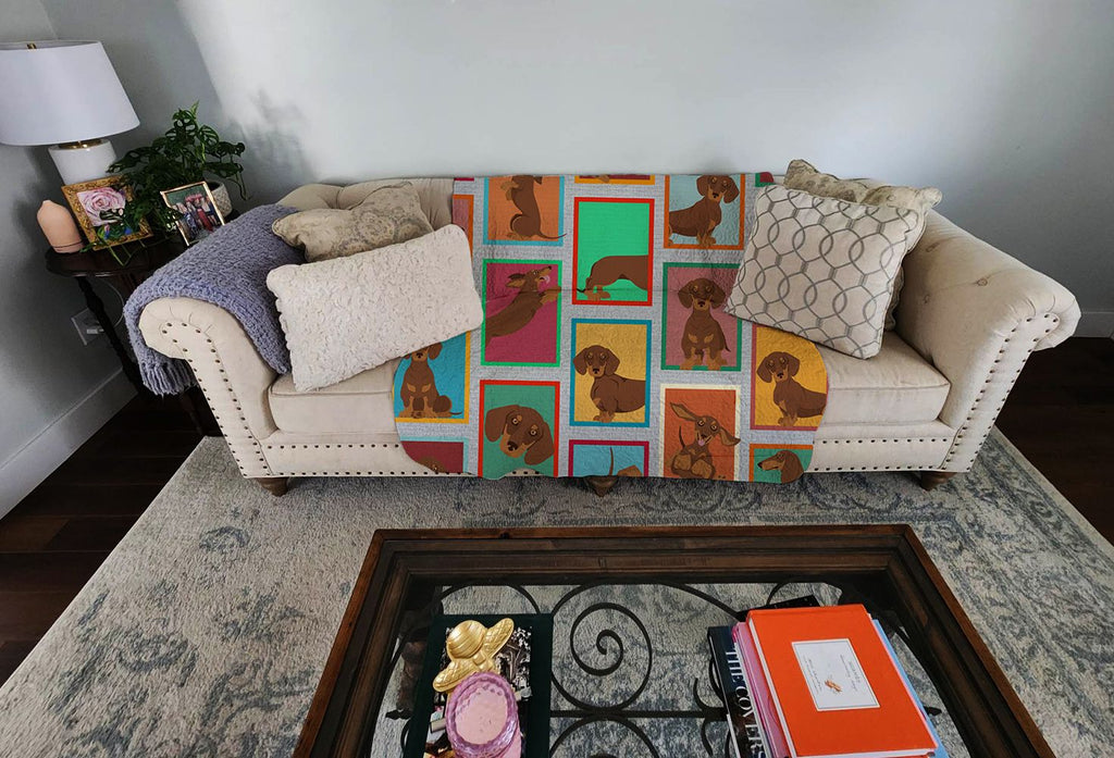 Chocolate and Tan Dachshund Quilted Throw