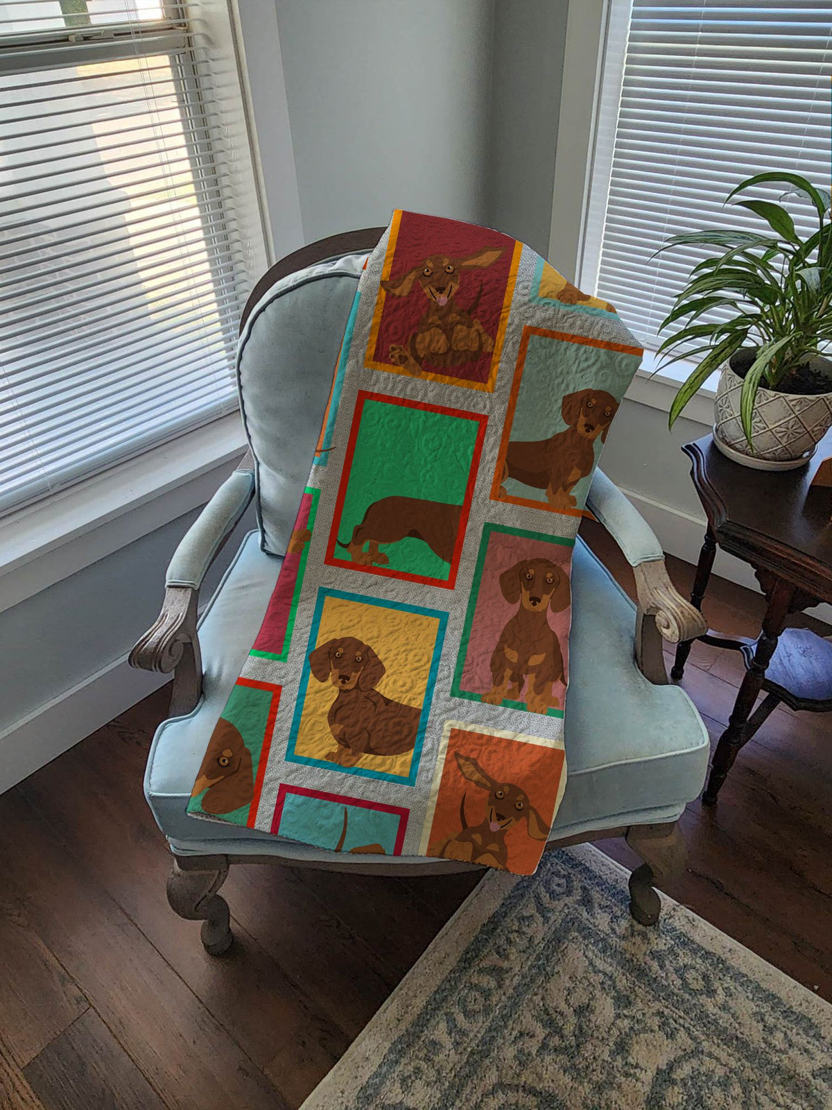 Chocolate and Tan Dachshund Quilted Throw