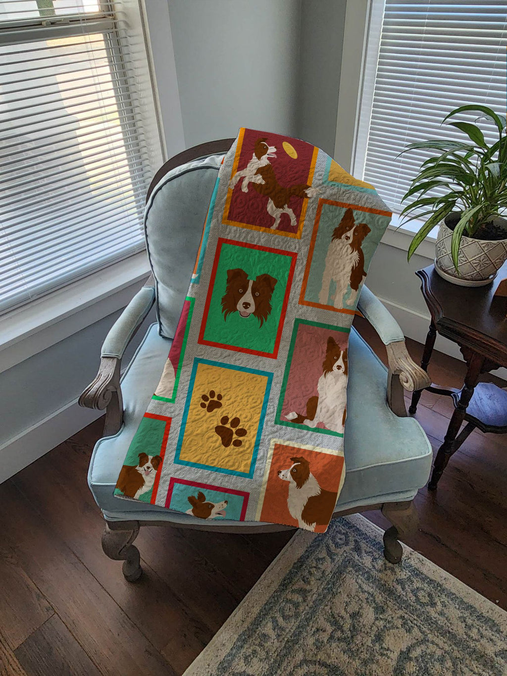Lots of Red Border Collie Quilted Throw