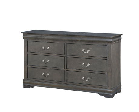 Louis Philippe Dark Gray Six-Drawer Dresser