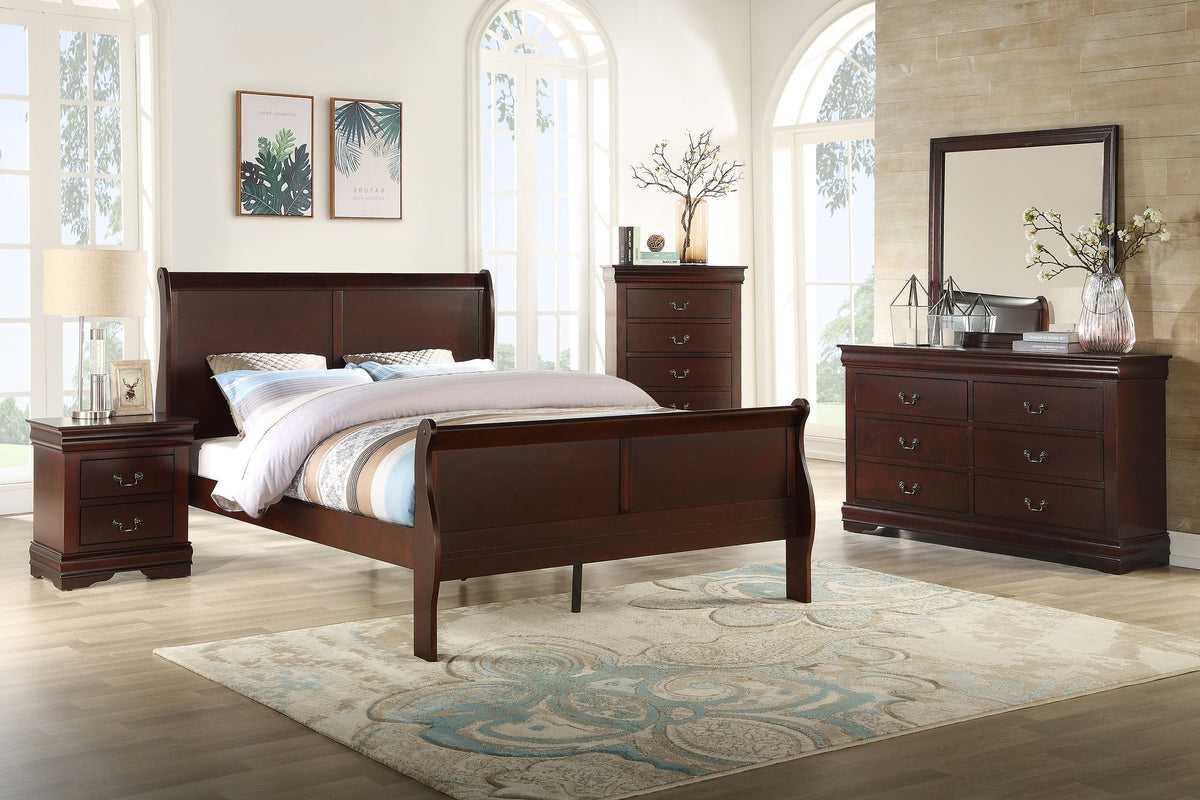 Louis Philip Full Panel Sleigh Bed in Cherry Finish