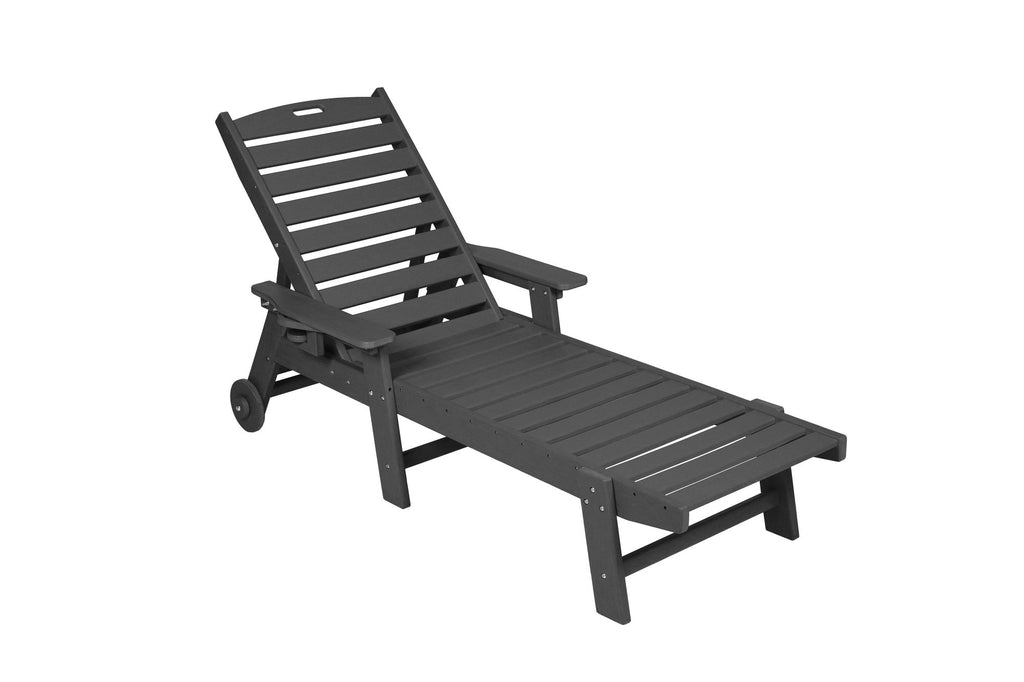 Lounge Chair Outdoor with Wood Texture,Oversized Chaise Lounge Chair with 5 Positions, HDPE, Patio L