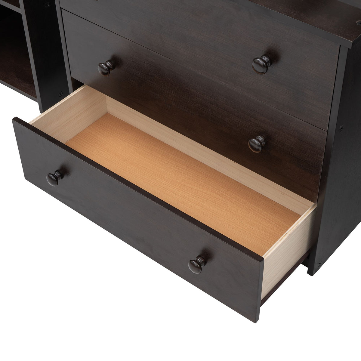 Low Twin Study Loft Bed with Rolling Desk and Cabinet