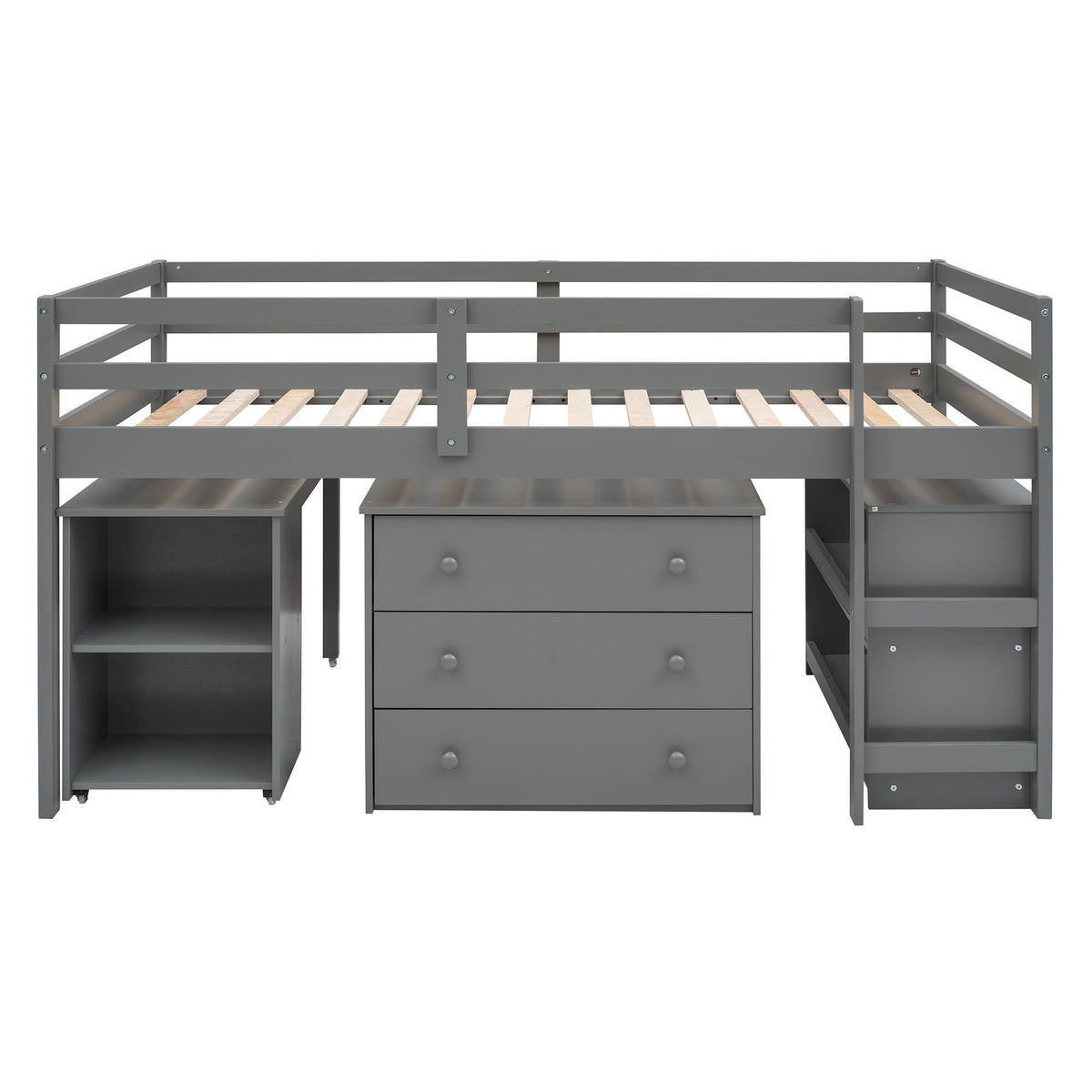 Low Twin Loft Bed with Rolling Desk and Cabinet