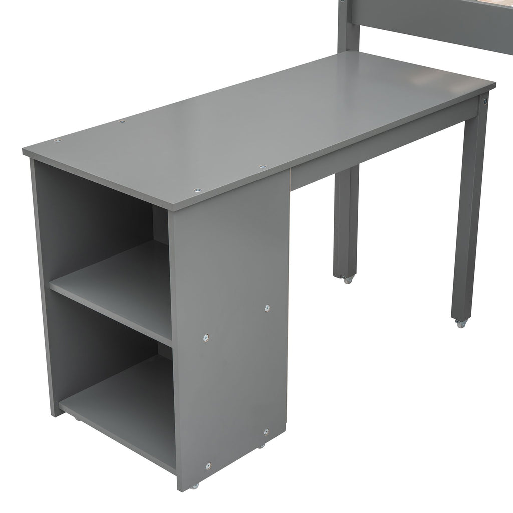 Low Twin Loft Bed with Rolling Desk and Cabinet