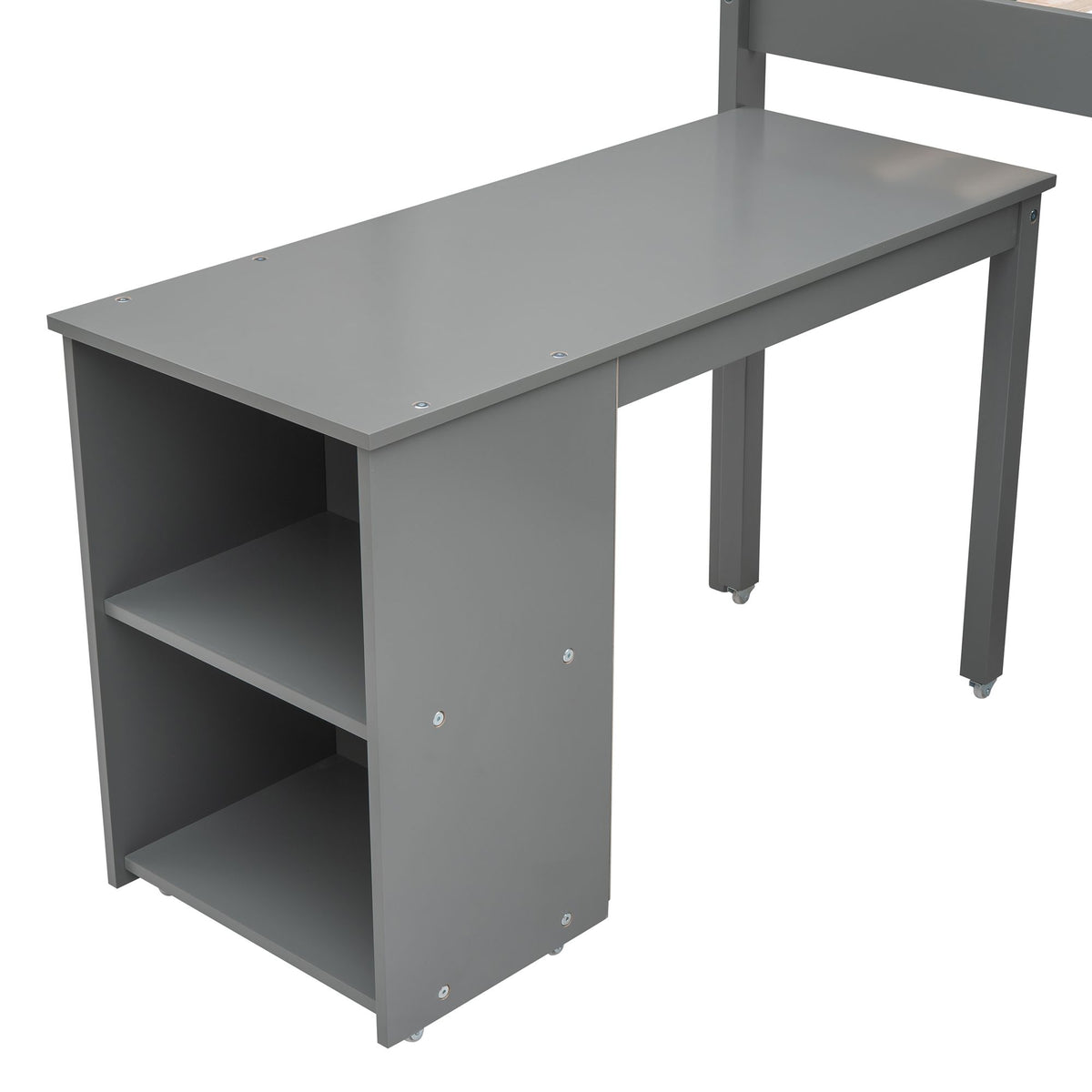 Low Twin Loft Bed with Rolling Desk and Cabinet