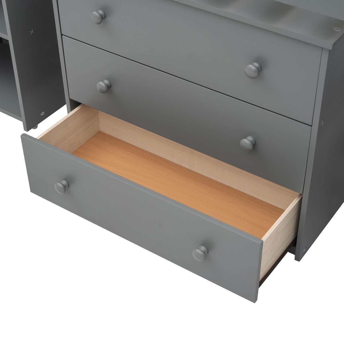 Low Twin Loft Bed with Rolling Desk and Cabinet