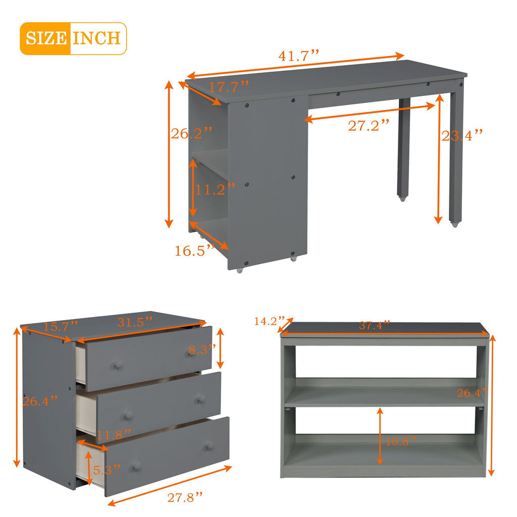 Low Twin Loft Bed with Rolling Desk and Cabinet