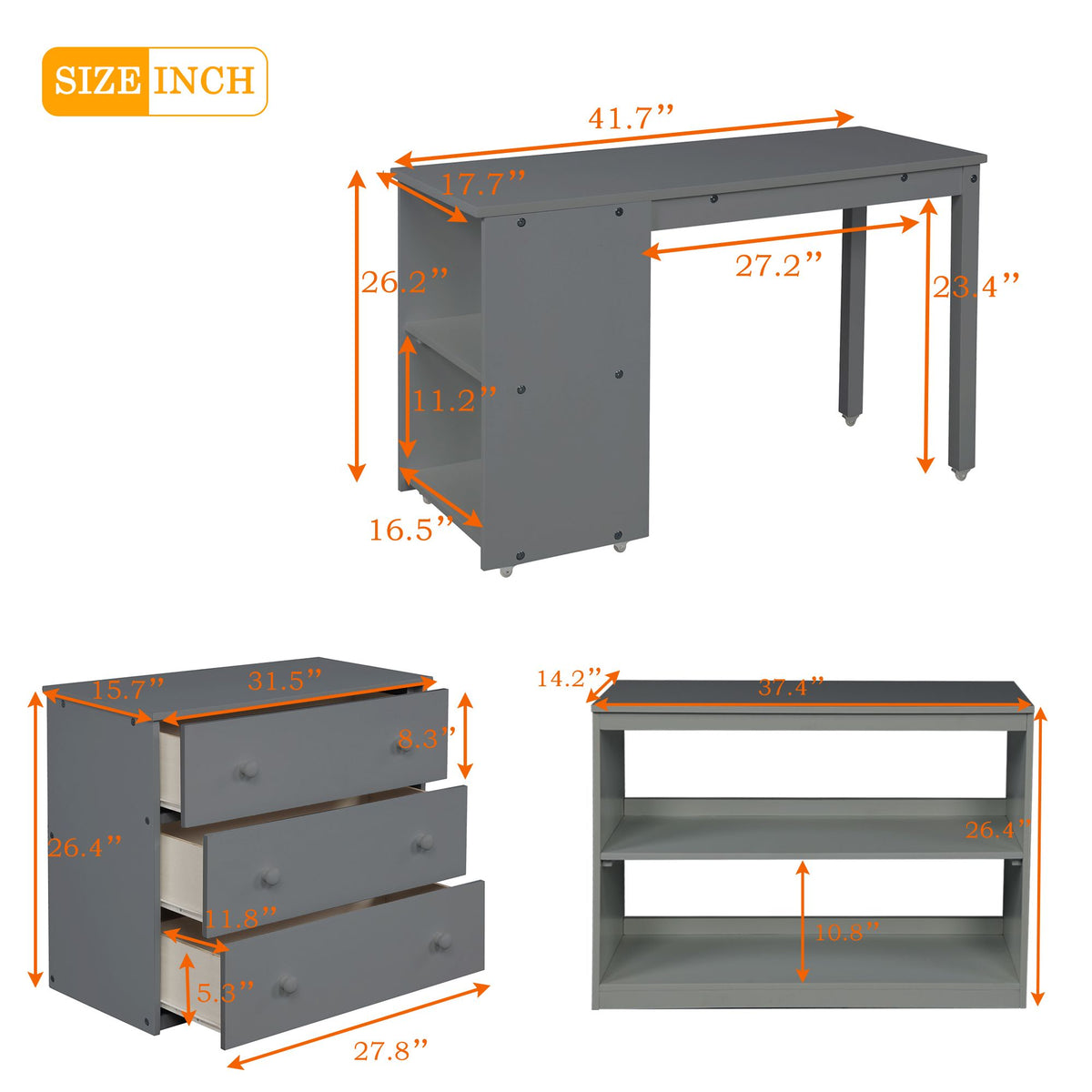 Low Twin Loft Bed with Rolling Desk and Cabinet
