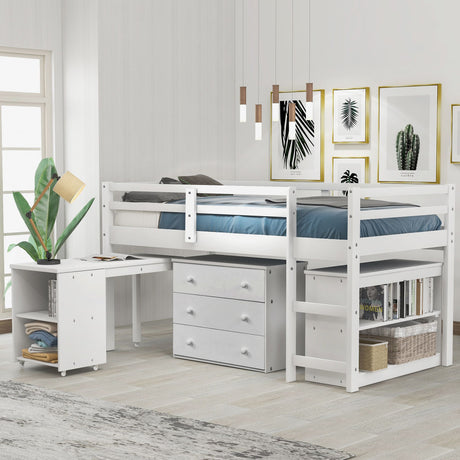 Low Loft Bed with Cabinet and Desk - Maximize Bedroom Space