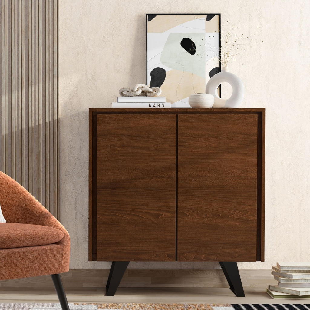 Modern Walnut Storage Cabinet with Adjustable Shelves