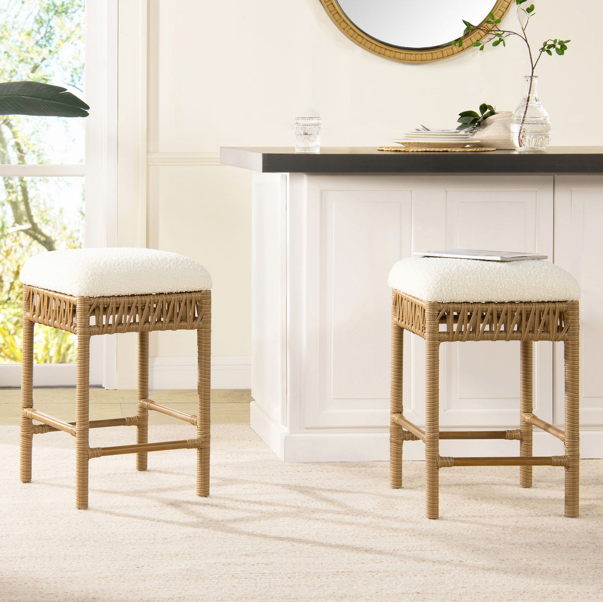 Lucia 25.5" Backless Upholstered Counter Stool with Resin Rattan Frame