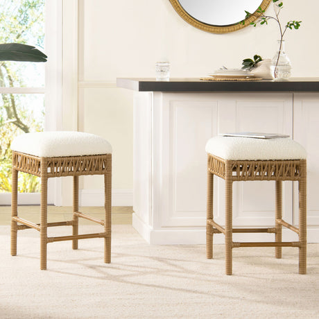 Lucia 25.5" Backless Upholstered Counter Stool with Resin Rattan Frame