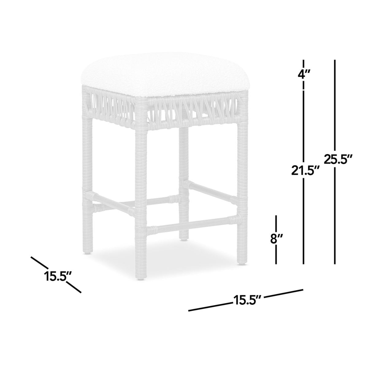 Lucia 25.5" Backless Upholstered Counter Stool with Resin Rattan Frame