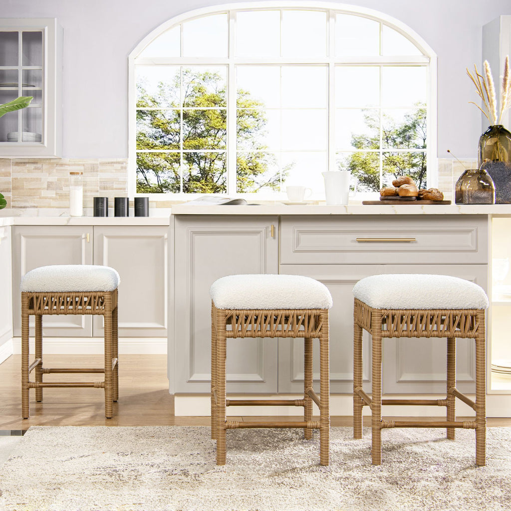 Lucia 25.5" Backless Upholstered Counter Stool with Resin Rattan Frame