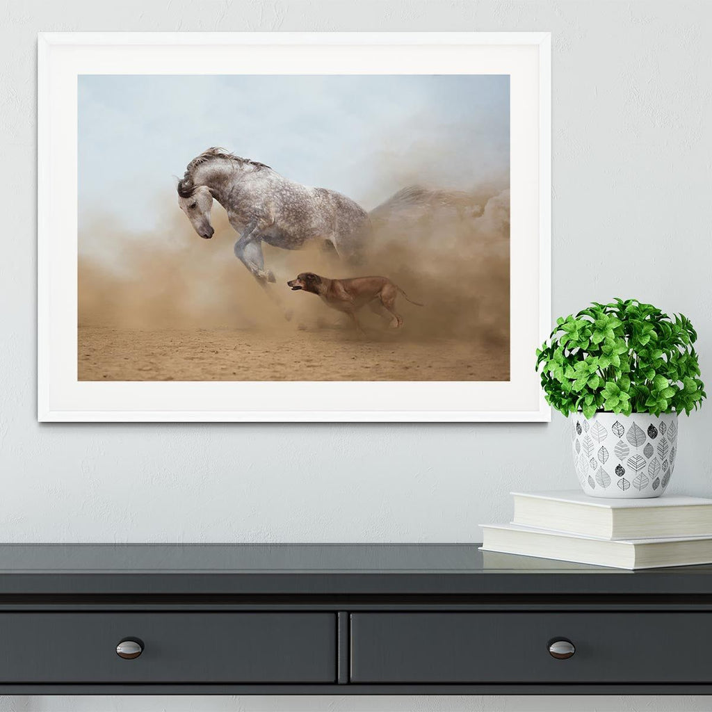 Lusitanian Horse and Rhodesian Ridgeback Framed Print