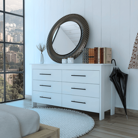 Luxor Six Drawer Double Dresser – Black Metal Pulls