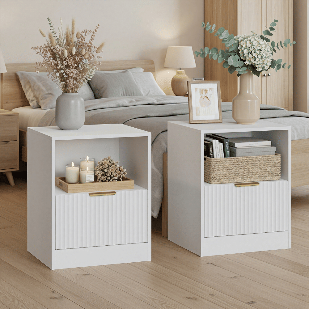 Modern White Bedside Cabinet with Gold Handles